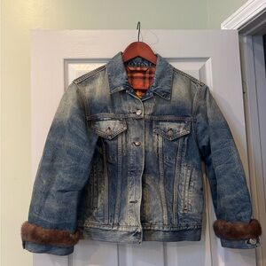 Gucci Rare Flannel Lined Jacket with Fur cuffs and embroidery on back